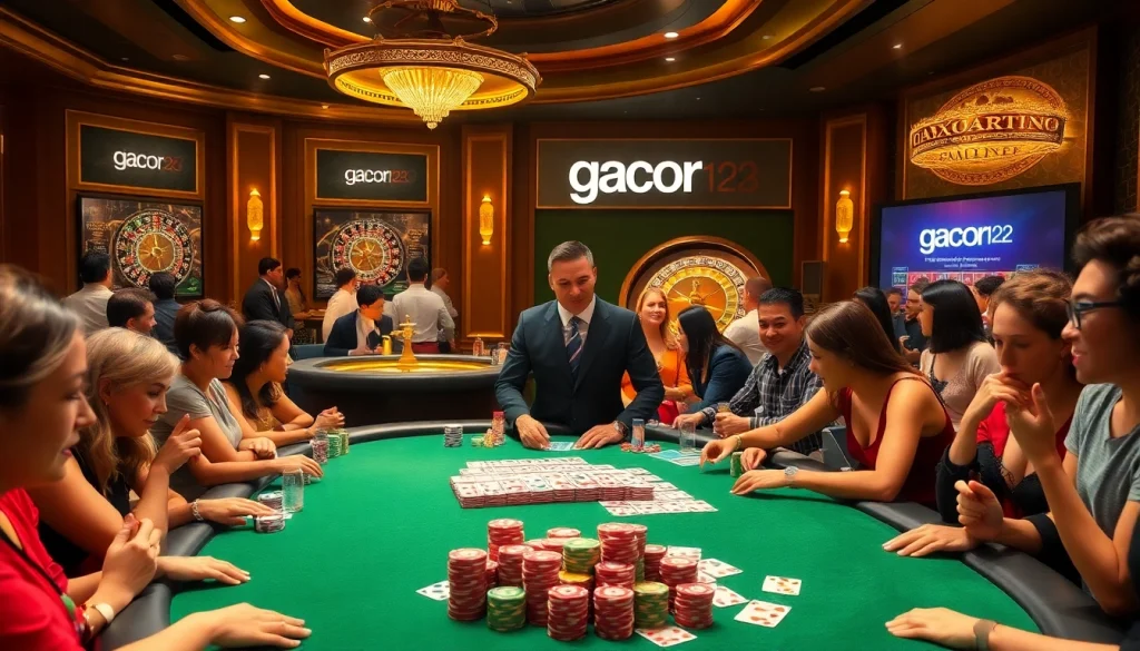 Experience bustling gaming at gacor123 poker tables filled with energetic players and colorful chips.